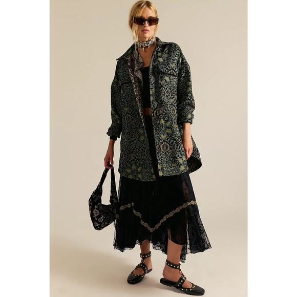 We The Free Jackets & Blazers - NWT Free People We The Free Tapestry Fog Jacquard Shirt Sz S Shacket Oversized